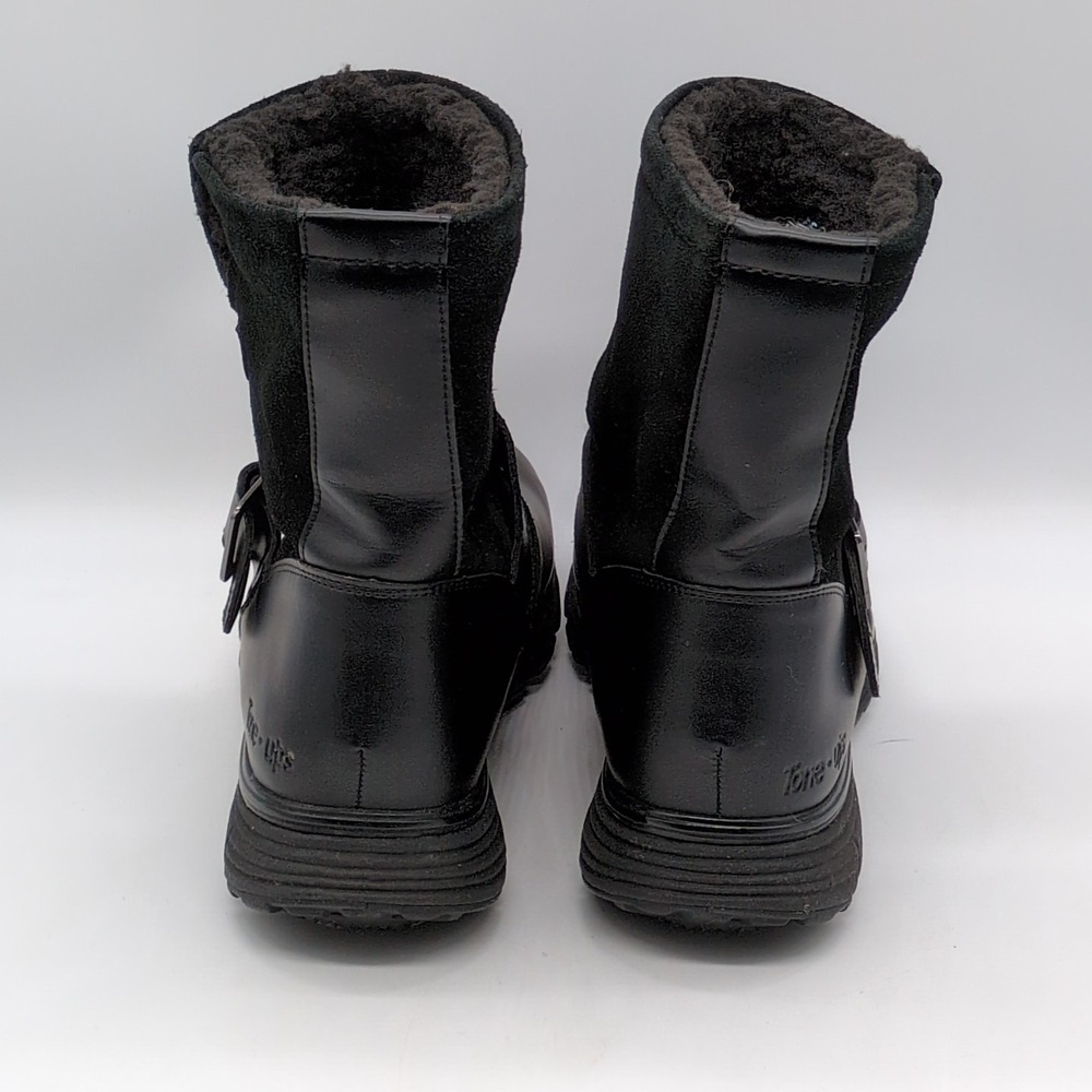 Skechers Shoes Womens Tone Ups Black 7 Leather Biker Boots Pull On Buckle 38860 View 2